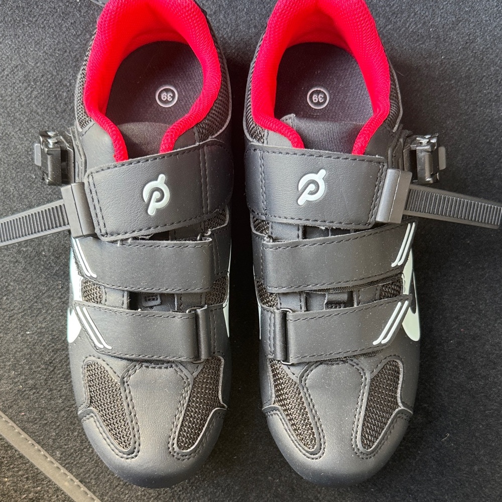 Peloton Black Cycling Shoes with Red Lining